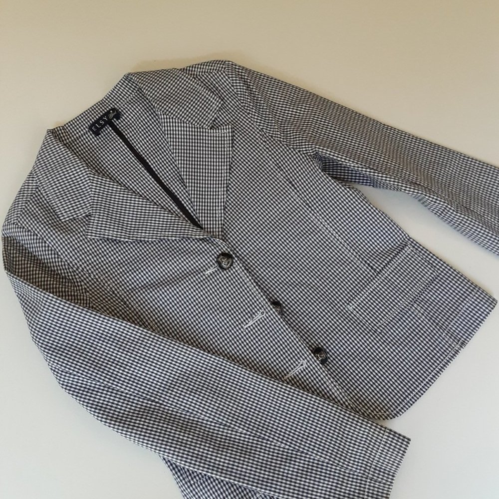 ELSY navy check blazer 12-14 girls/ xxs women